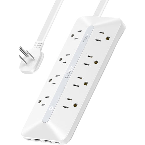 Anker 35W Flat Plug Power Strip 12-in-1 with Power Surge - White
